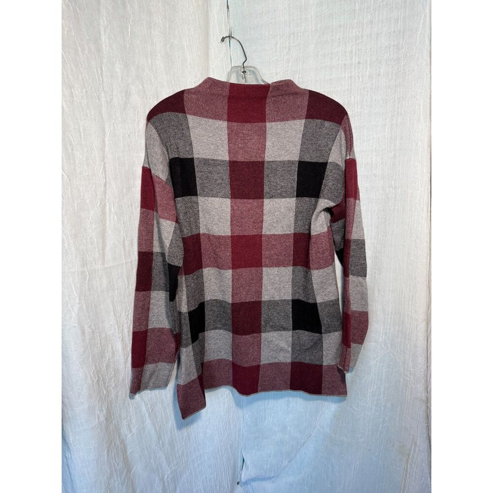 Tahari Wine Red & Black Buffalo Plaid Mock Neck Pullover Sweater size M